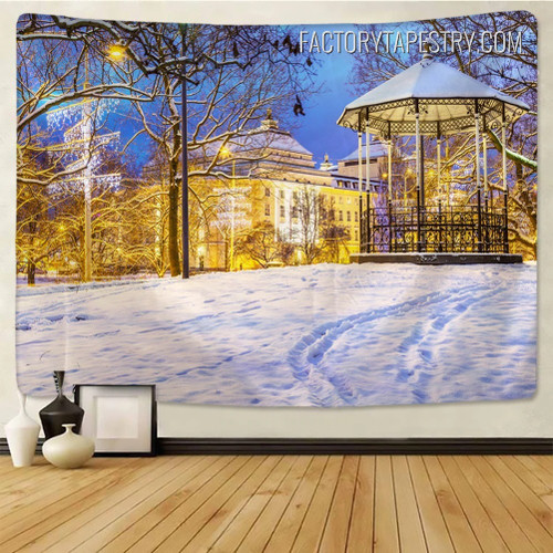 Snowy City Winter Landscape Modern Wall Decor Tapestry for Room Decoration