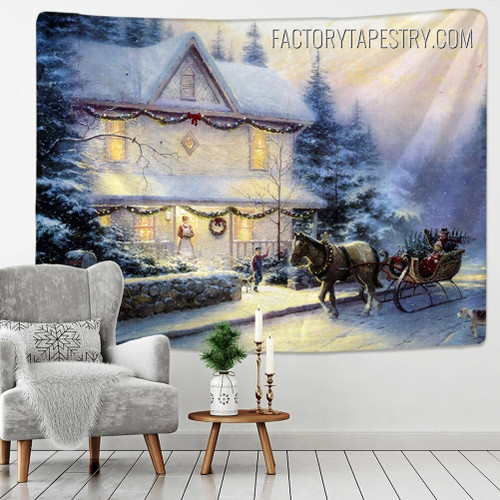 Victorian Christmas IV Nature Landscape Modern Wall Hanging Tapestry for Room Decoration