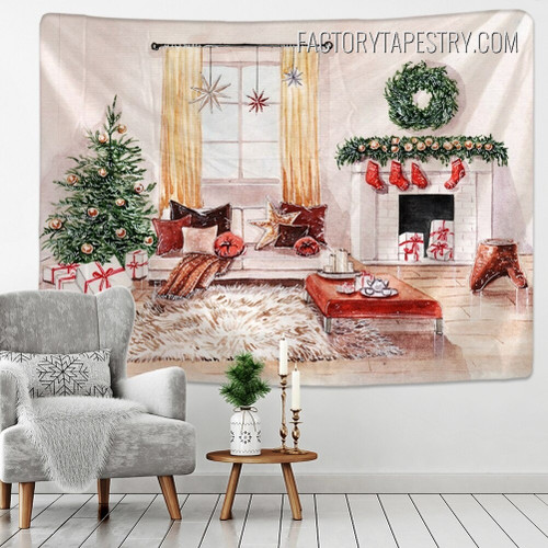 Christmas Interior Holiday Occasion Watercolor Wall Hanging Tapestry for Home Decoration