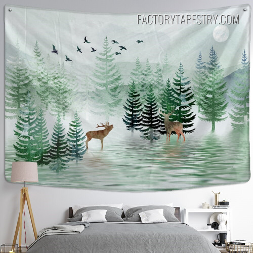 Misty Forest Scenery Nature Landscape Modern Wall Hanging Tapestry for Room Décor