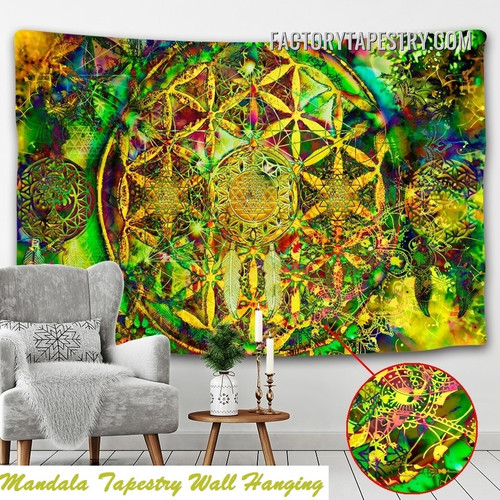 Sacred Geometry II Spiritual Mandala Psychedelic Tapestry Wall Art