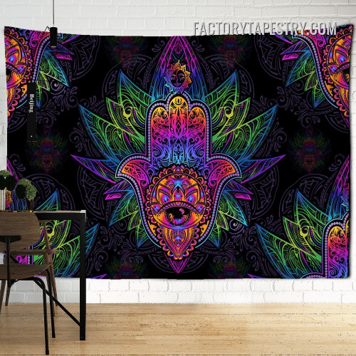 Eye and Lotus Spiritual Psychedelic Tapestry Art