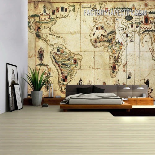 Pirate Treasure World Map Typography Wall Art Tapestry