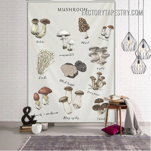 Mushroom Chart Botanical Bohemian Wall Art Tapestry