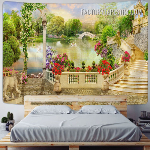 Lake Scenery Floral Landscape Modern Wall Decor Tapestry