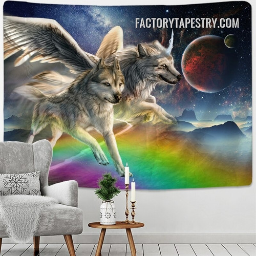 Rainbow Wolves Animal Landscape Modern Wall Decor Tapestry