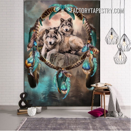 Dream Catcher Wolf Fantasy Animal Modern Wall Decor Tapestry