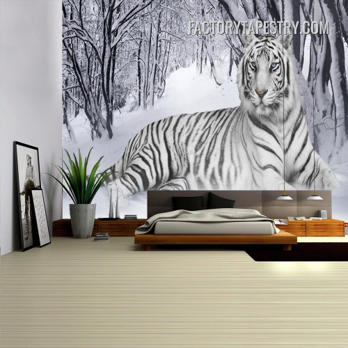 White Tiger Animal Landscape Modern Wall Hanging Tapestry