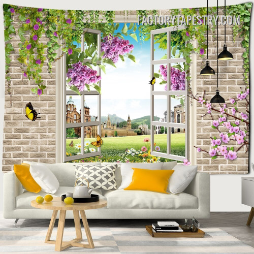 Window Scenery Floral Landscape Modern Wall Hanging Tapestry