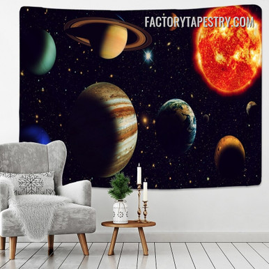 Full Moon Space Tapestry, Planets Galaxy Landscape Indoor Wall