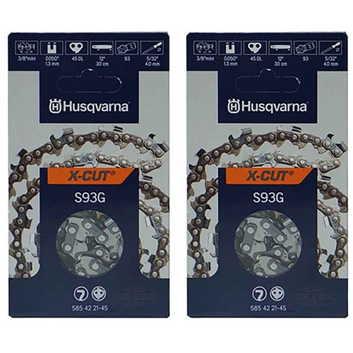 HUSQVARNA Chains - X -CUT S93G ,12"BAR, 45 DRIVE LINKS, .050"GAUGE, 3/8"  - 2 PACK
