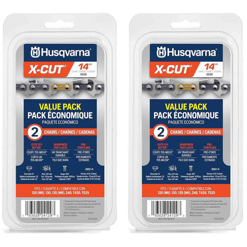 HUSQVARNA Chains - X -CUT (2pk) ,14"BAR, 52 DRIVE LINKS, .050"GAUGE, 3/8"  - 2 PACK