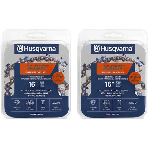 HUSQVARNA Chains - X -CUT C33 ,16"BAR, 66 DRIVE LINKS, .050"GAUGE, .325" - 2 PACK