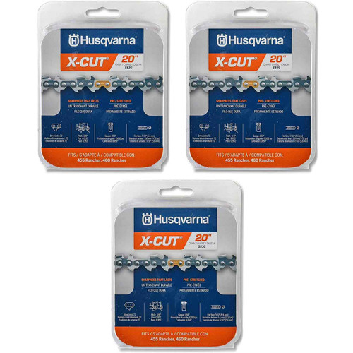 HUSQVARNA Chains - X -CUT S83G ,20"BAR, 72 DRIVE LINKS, .050"GAUGE, 3/8"  - 3 PACK