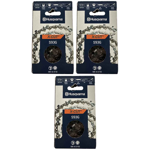 HUSQVARNA Chains - X -CUT S93G ,14"BAR, 52 DRIVE LINKS, .050"GAUGE, 3/8" LPPITCH - 3 PACK
