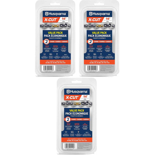 HUSQVARNA Chains - X -CUT (2pk) ,14"BAR, 52 DRIVE LINKS, .050"GAUGE, 3/8"   - 3 PACK