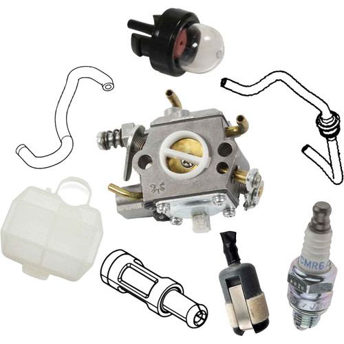 HUSQ T525 COMPLETE CARBURETOR AIR-OIL-FUEL FILTERS SPARK PLUG FUEL LINES PRIMER BULB KIT OEM