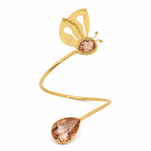 Komuya Morpho 24K Gold Plated Bronze Crystal Butterfly Cuff Bracelet Handcrafted Colombian Jewelry