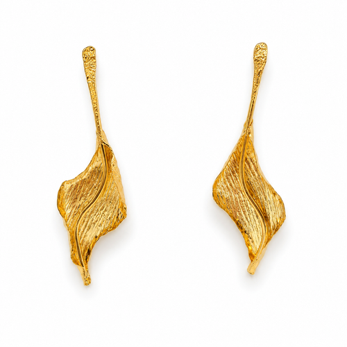 Komuya Gold Calla Lily Leaf Drop Earrings for Women 24K Gold Plated Bronze Dangle Earrings, Handmade Statement Jewelry