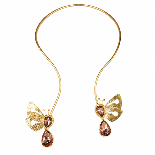 Komuya Morpho 24K Gold Plated Bronze Crystal Butterfly Statement Choker Handcrafted Colombian Necklace