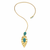 Komuya Amaru 24K Gold Plated Bronze Turquoise Resin Leaf Statement Necklace Handcrafted Colombian Choker