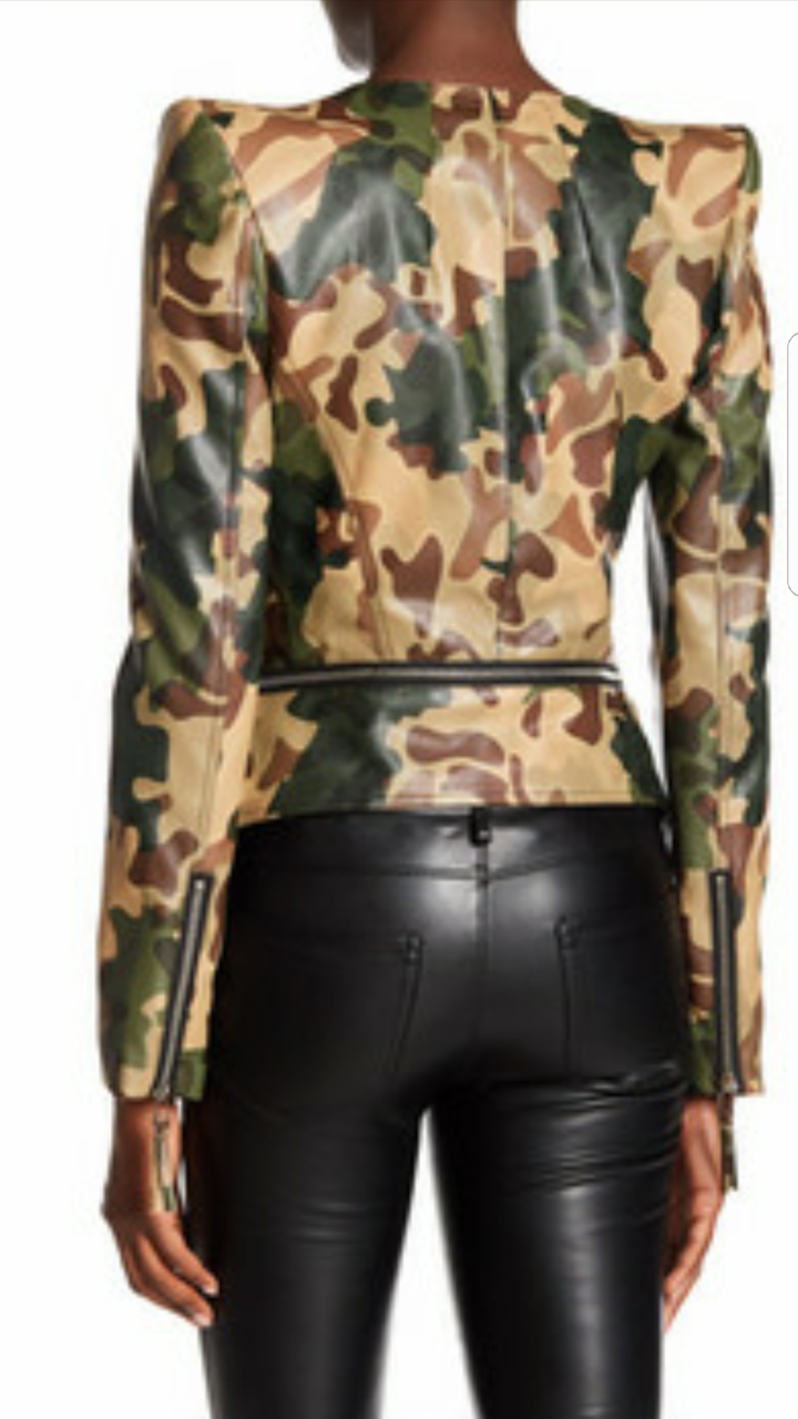 Faux Leather Camo Moto Jacket - Suite913