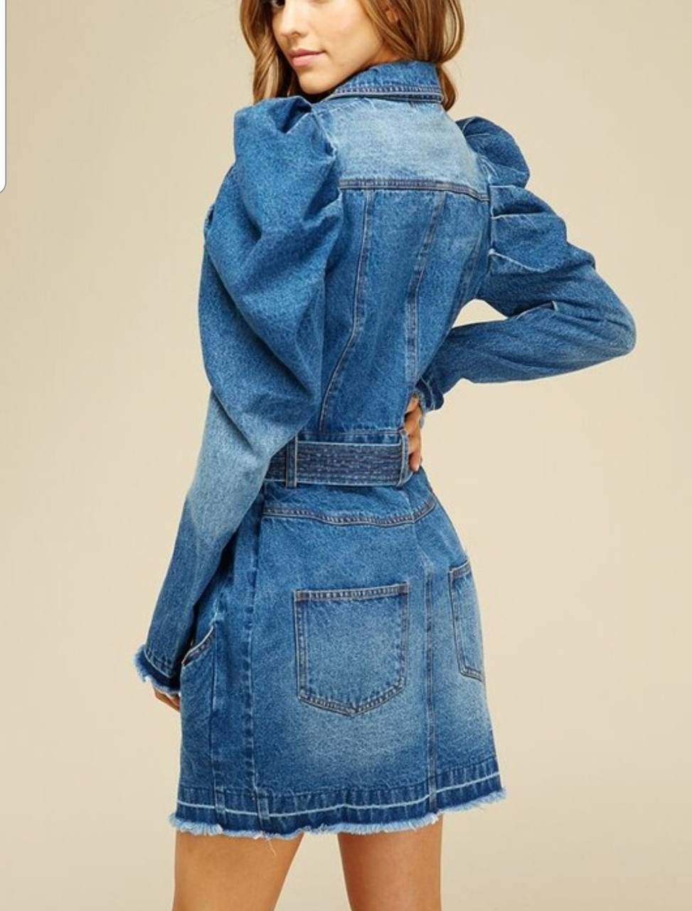 denim dress with puff sleeves