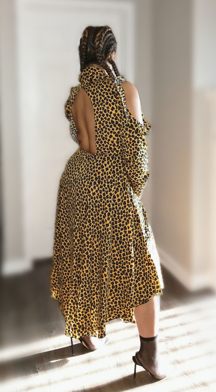 Surplice Neck Tie Waist Cheetah Print Dress Below Knee Length | eBay