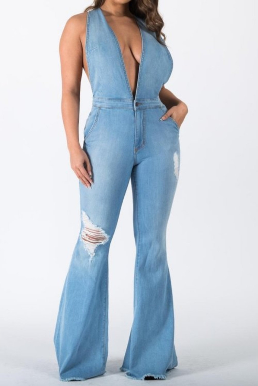 denim suspender jumpsuit