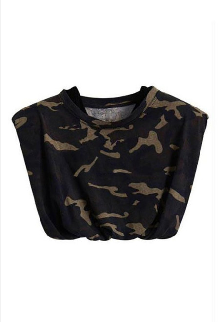 CROPPED CAMO SHOULDER PAD TEE