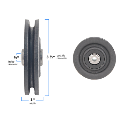 Pulley 3.5" Diameter For Cable, 3/8" ID