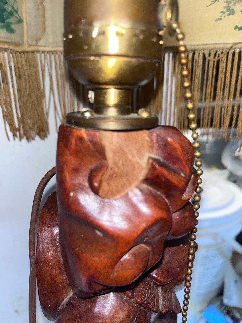 1930's Art Deco Oriental Theme Carved Rosewood Lamp