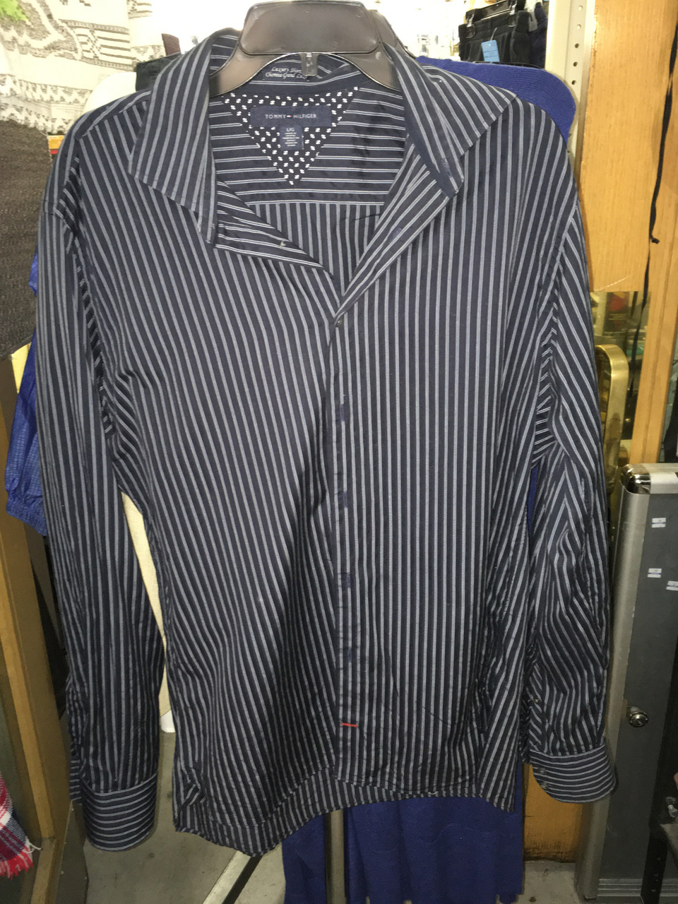 Tommy HIlfiger Mens  Long Sleeve Shirt Blue with Stripes
