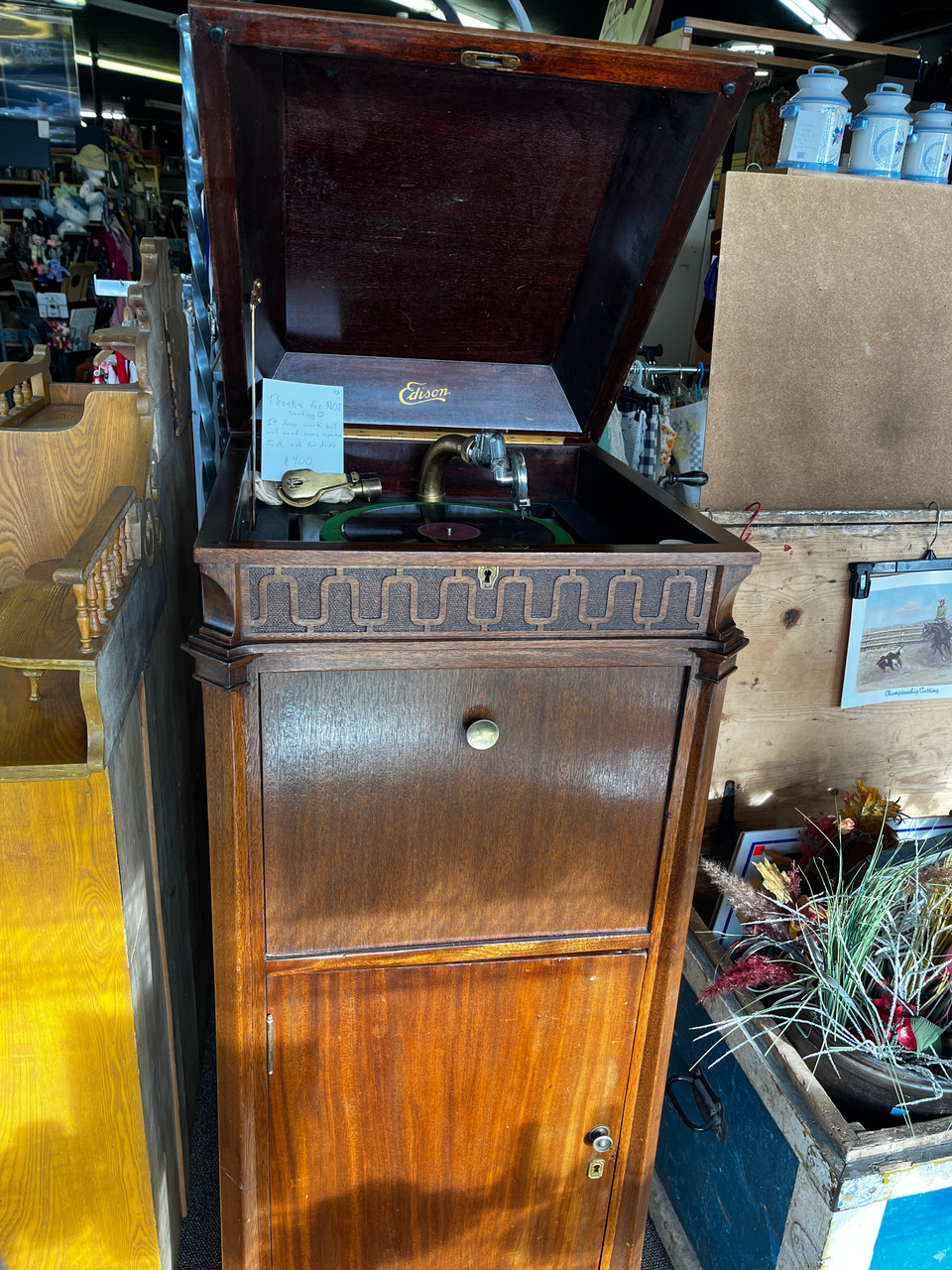 Antique Edison Record Player in High Stand