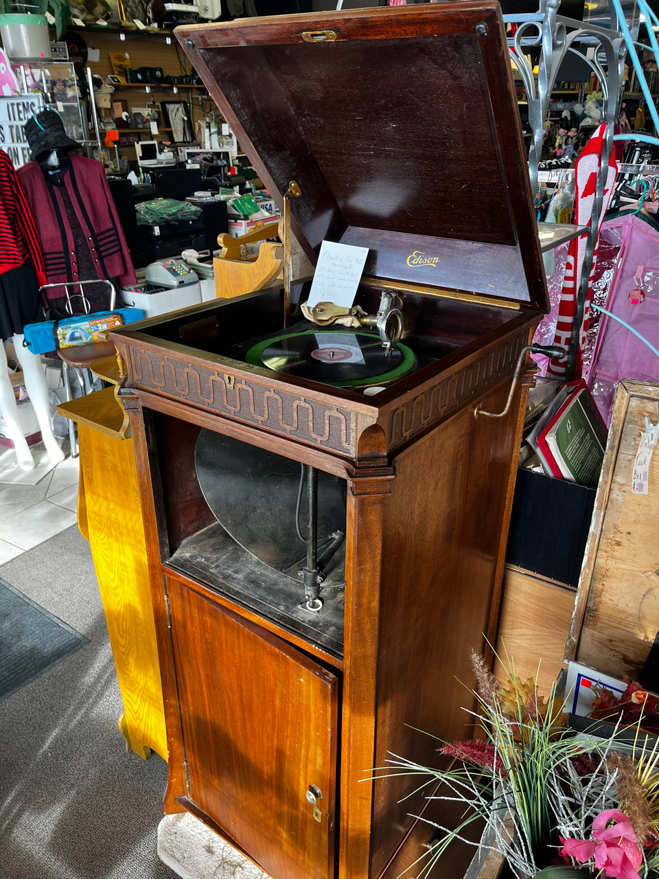 Antique Edison Record Player in High Stand