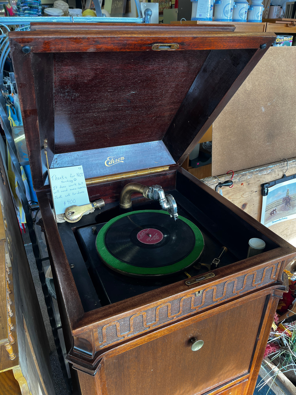 Antique Edison Record Player in High Stand