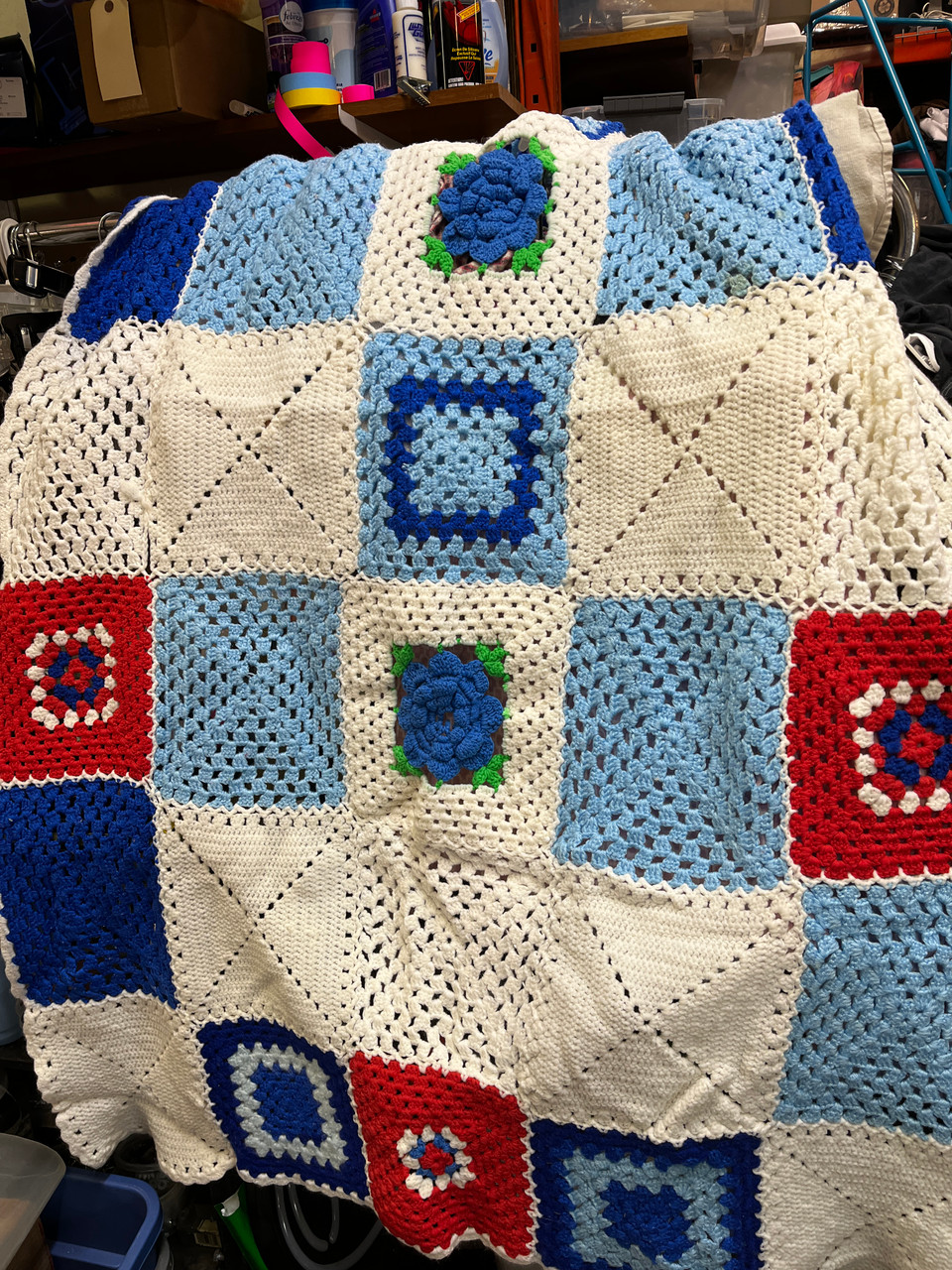 Twin Sized Vintage Granny Square Crochet Afghan
