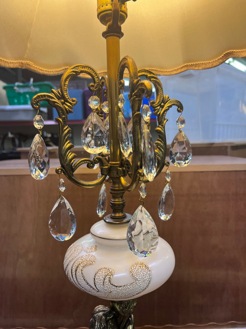 Hollywood Regency Crystal Metal Lamp