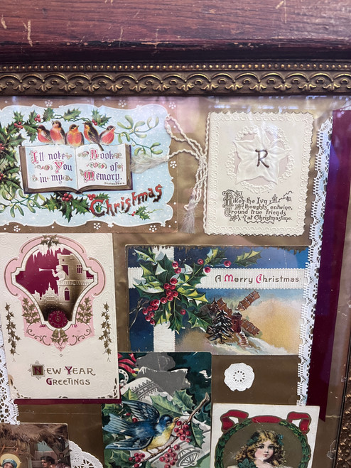Antique Picture Frame with 12 Antique Christmas Cards