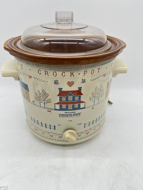 1970's Rival Stoneware "Farmhouse Pattern" Crockpot