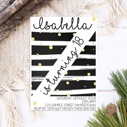 Black & Gold Birthday Invitation - Personalised For You | Design 20328