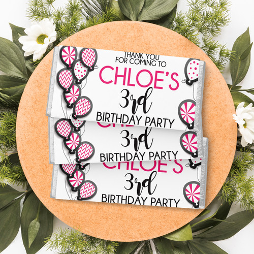 Pink Balloons Birthday Chocolate Wrapper - Personalised For You | Design 20365