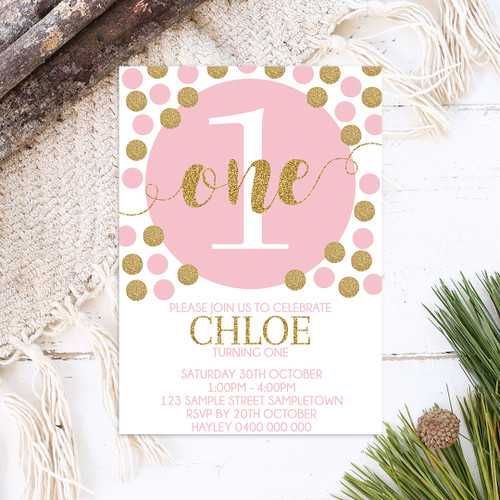 Pink & Gold Birthday Invitation - Personalised For You | Design 20375