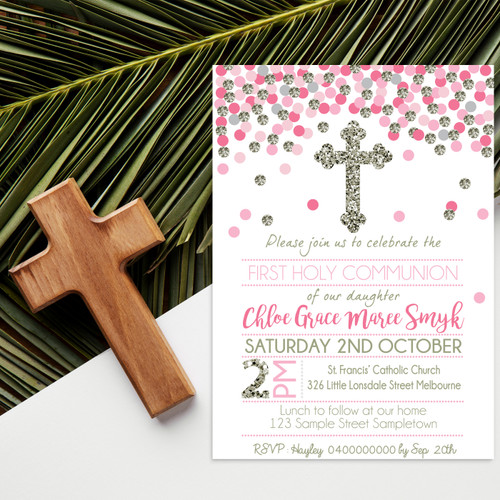 Sacred Confetti First Communion Invitation - Personalised For You | Design 20302