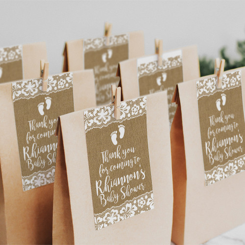 Rustic Lace Baby Shower Tags - Personalised For You | Design 20360