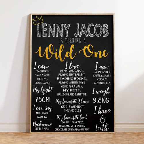 Crowned One Birthday Milestone Board - Personalised For You | Design 20319 Chalk