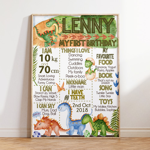 Dinosaurs Birthday Milestone Board - Personalised For You | Design 20373