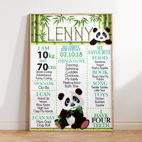 Bamboo Panda Birthday Milestone Board - Personalised For You | Design 20344 White