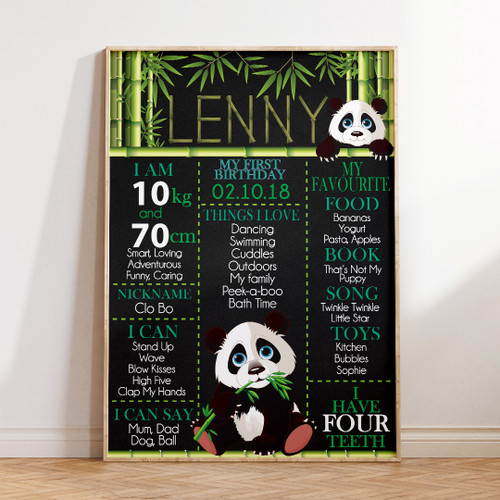 Bamboo Panda Birthday Milestone Board - Personalised For You | Design 20344 Chalk
