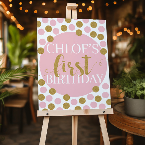Pink & Gold Birthday Portrait Sign - Personalised For You | Design 20375